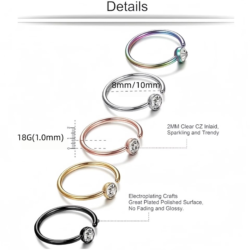 5pcs 18G Nose Rings C-Shaped N - đánh giá và giá Body Jewelry Surgical Steel